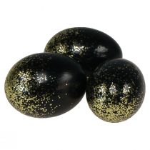 Article Oeufs de Pâques décoratifs véritable œuf d&#39;oie noir avec paillettes dorées H7,5–8,5 cm 10 pièces