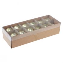 Article Oeufs de Pâques décoratifs véritable œuf d'oie blanc avec paillettes dorées H7,5–8,5 cm 10 pièces