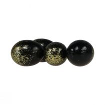 Article Oeufs de Pâques décoratifs véritable œuf de poule noir avec paillettes dorées H5,5–6 cm 10 pièces