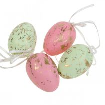 Déco oeufs de Pâques à suspendre décorations de Pâques rose/vert/doré 12 pièces