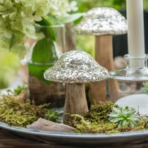 Déco champignon bois champignon en bois avec motif mosaïque doré H12cm