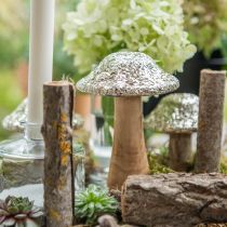 Déco champignon bois champignon en bois avec motif mosaïque doré H17cm