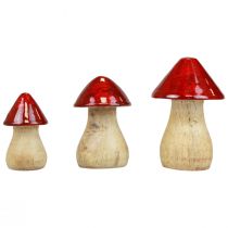 Article Champignons décoratifs champignons en bois rouge brillant décoration d&#39;automne H6/8/10cm lot de 3