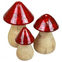 Article Champignons décoratifs champignons en bois rouge brillant décoration d'automne H6/8/10cm lot de 3