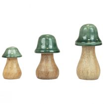 Champignons déco champignons en bois vert foncé brillant H6/8/10cm lot de 3