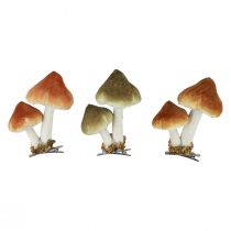 Déco champignons avec pince décoration automne floqué triés 9cm 3pcs