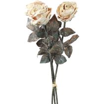 Roses décoratives Roses artificielles blanc crème fleurs en soie aspect antique L65cm paquet de 3