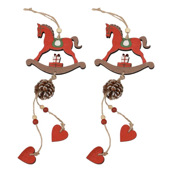 Article Cheval à Bascule Décoratif à Suspendre en Bois Décoration Noël Rouge 37cm 2pcs