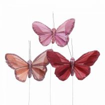 Papillon déco sur fil plume papillon rose 10×6cm 12pcs