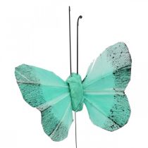 Papillon déco sur fil vert, bleu 5-6cm 24p