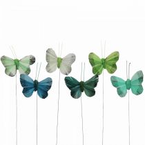 Article Papillon déco sur fil vert, bleu 5-6cm 24p