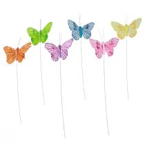 Article Papillons décoratifs sur fil plumes colorées 5,5×8cm 12 pcs