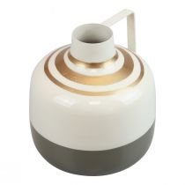 Article Vase décoratif en métal de charme avec anse, style vintage, crème/gris/doré, Ø 16 cm, H 17 cm, pour fleurs séchées et plantes artificielles