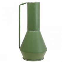 Article Vase décoratif en métal vert avec anse ; pichet décoratif vintage, 14 cm de haut, 28,5 cm de long