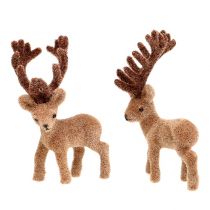 Article Déco cerf mini marron floqué 11cm 6 pcs