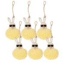 Article Décoration de Pâques à suspendre, lapin duveteux, jaune, Ø7cm, lot de 6