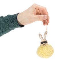Article Décoration de Pâques à suspendre, lapin duveteux, jaune, Ø7cm, lot de 6