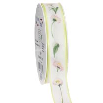 Article Ruban cadeau à motif floral Bellis, idéal pour les loisirs créatifs et l'emballage, 25 mm x 20 m