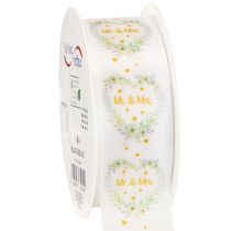 Article Ruban décoratif mariage satin blanc « Mr. &amp; Mrs. » 40 mm 15 m