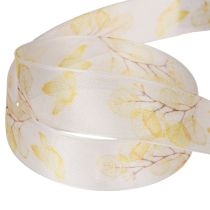 Article Ruban décoratif à motif de branches feuillues, ruban d'organza, 25 mm de large, 20 m de long