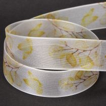 Article Ruban décoratif à motif de branches feuillues, ruban d'organza, 25 mm de large, 20 m de long