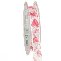 Article Ruban décoratif avec coeurs Love tissu organza blanc rouge 15mm 20m