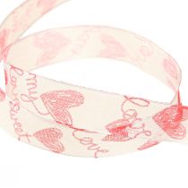 Article Ruban décoratif avec coeurs Love tissu organza blanc rouge 15mm 20m