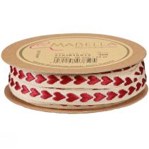 Article Ruban décoratif avec coeurs rouges ruban cadeau beige 10mm 15m