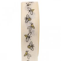 Ruban déco abeilles crème ruban 25mm 18m