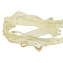 Article Ruban déco crème coeurs perles décoration mariage 10mm 5m