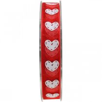 Ruban décoratif coeurs, décoration mariage, ruban Saint Valentin rouge, blanc 15mm 20m