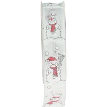 Article Ruban cadeau Noël bonhomme de neige rouge blanc 25mm 15m