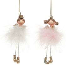 Article Figurine décorative ange princesse décoration de sapin de Noël blanc, rose 12cm 2 pcs