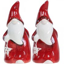 Article Figurine Père Noël Nicolas céramique rouge, blanche H13,5cm 2pcs