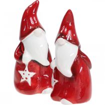 Article Figurine Père Noël Nicolas céramique rouge, blanche H13,5cm 2pcs