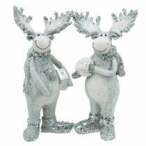 figurine déco Moose debout 13cm gris clair 2pcs