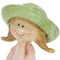 Article Figurines décoratives fille avec chapeau rose vert 6,5x5,5x14,5cm 2pcs