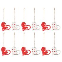Article Cintre décoratif décoration coeur pour la fête des mères rouge blanc 7,5cm 12 pcs