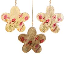 Article Fleurs décoratives en bois à suspendre Printemps Naturel Rose 16cm 3pcs