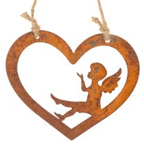 Article Ornements décoratifs suspendus en métal, finition rouillée, motif ange en forme de cœur, Ø15 cm, lot de 6
