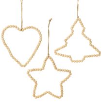 Article Perles décoratives de Noël en bois coeur étoile arbre H16cm 3 pcs