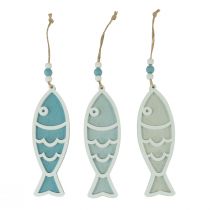 Article Cintre décoratif poisson bois décoration suspendue bleu maritime 12cm 9 pièces