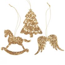 Cintre déco bois paillettes dorées décoration sapin de Noël 10cm 6pcs