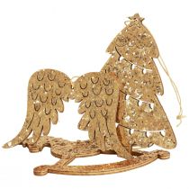 Cintre déco bois paillettes dorées décoration sapin de Noël 10cm 6pcs