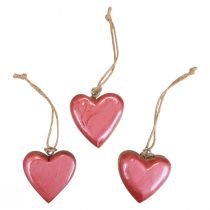 Article Cintre décoratif bois coeurs en bois décoration rose brillant 6cm 8 pcs