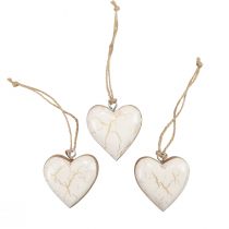 Article Cintre décoratif bois coeurs en bois naturel blanc/or craquelé 6cm 8 pcs