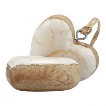 Article Cintre décoratif bois coeurs en bois naturel blanc/or craquelé 6cm 8 pcs