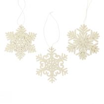Cintre déco bois flocons de neige déco blanc pailleté Ø10cm 12pcs