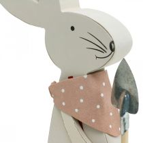 Lapin décoratif avec pelle, bunny boy, décoration de Pâques, lapin en bois, lapin de Pâques