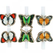 Clip décoratif papillon, décoration cadeau, printemps, papillons en bois 6pcs
